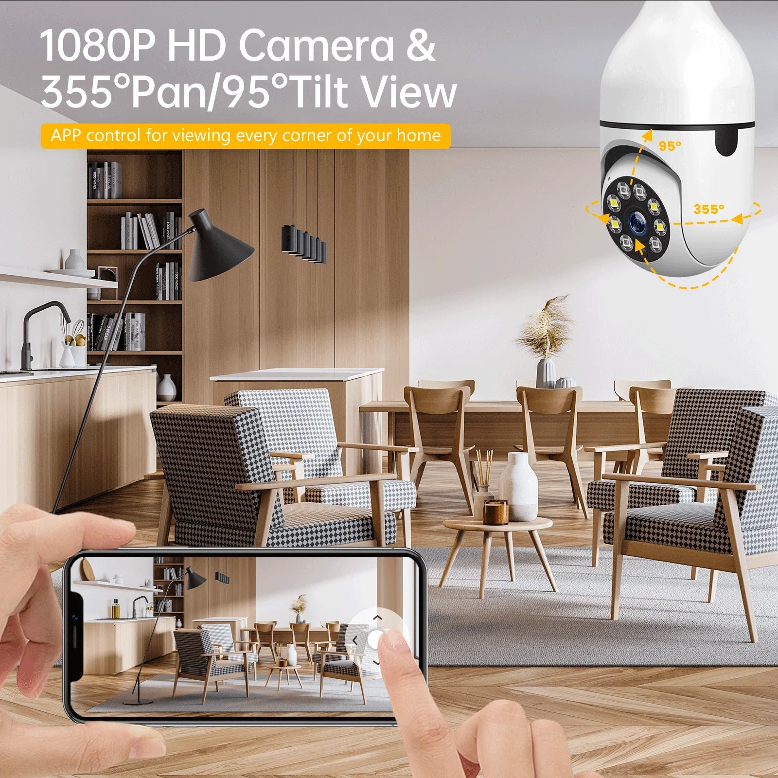 TOGUARD E27 1080P Light Bulb Camera 2.4G Wifi Dome Security Camera Wireless Outdoor; 2-Way Audio Color Night Vision 360° IP Camera with Motion Detection Remote Access (2PCS)