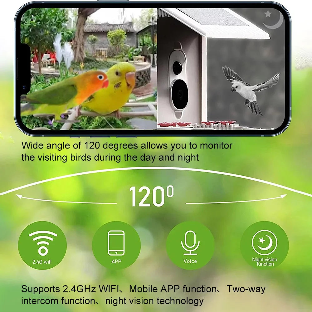WIFI Smart Bird Feeder Camera 1080P Auto Capture Bird Video and Motion Detection Real-time Notification AI Identify Bird Species IP65 Fluidproof 128G TF Cards