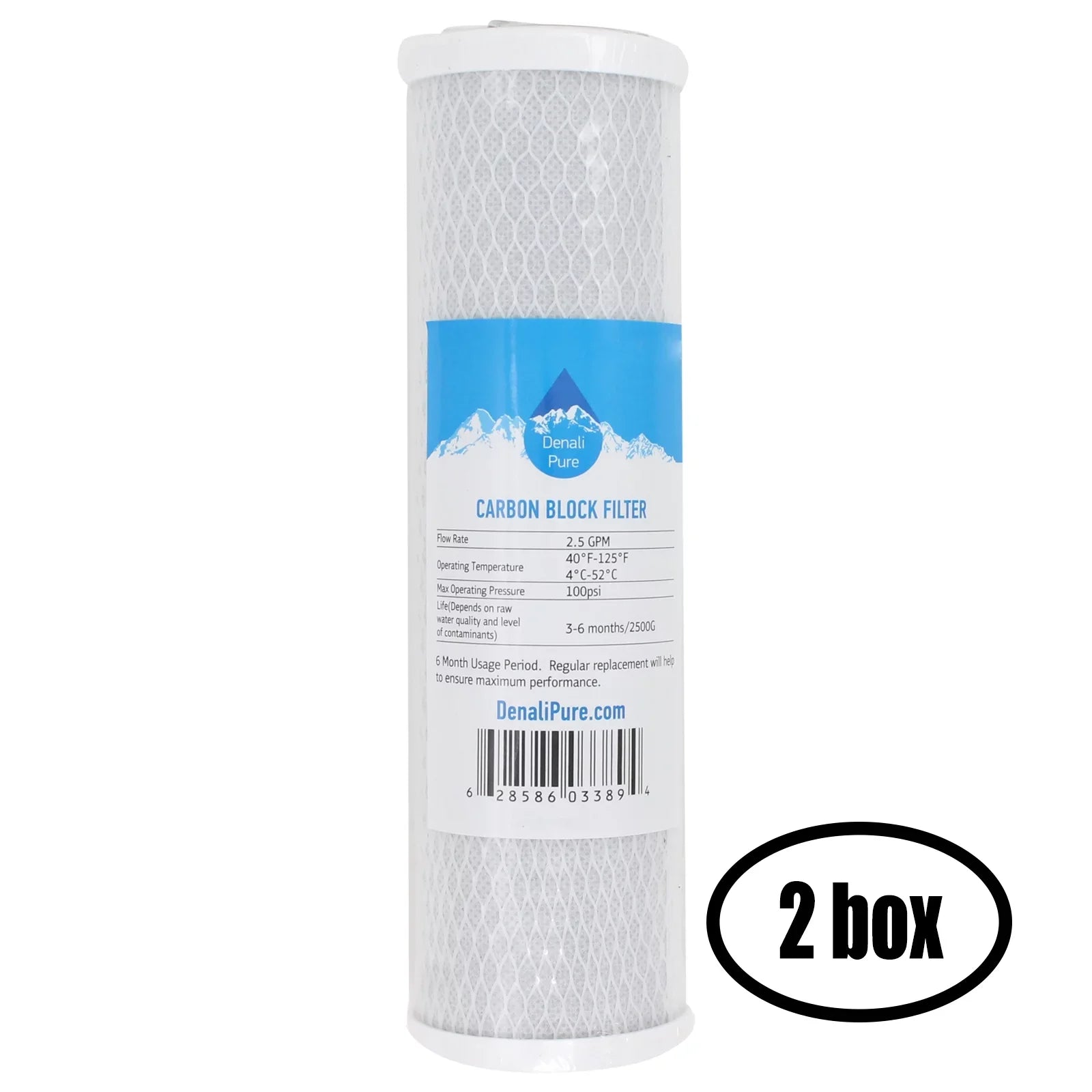 2 Boxes of Replacement for Aqualux AQL1 Activated Carbon Block Filter - Universal 10 inch Filter for Aqualux Undersink Carbon Chlorine Filter System - Denali Pure Brand