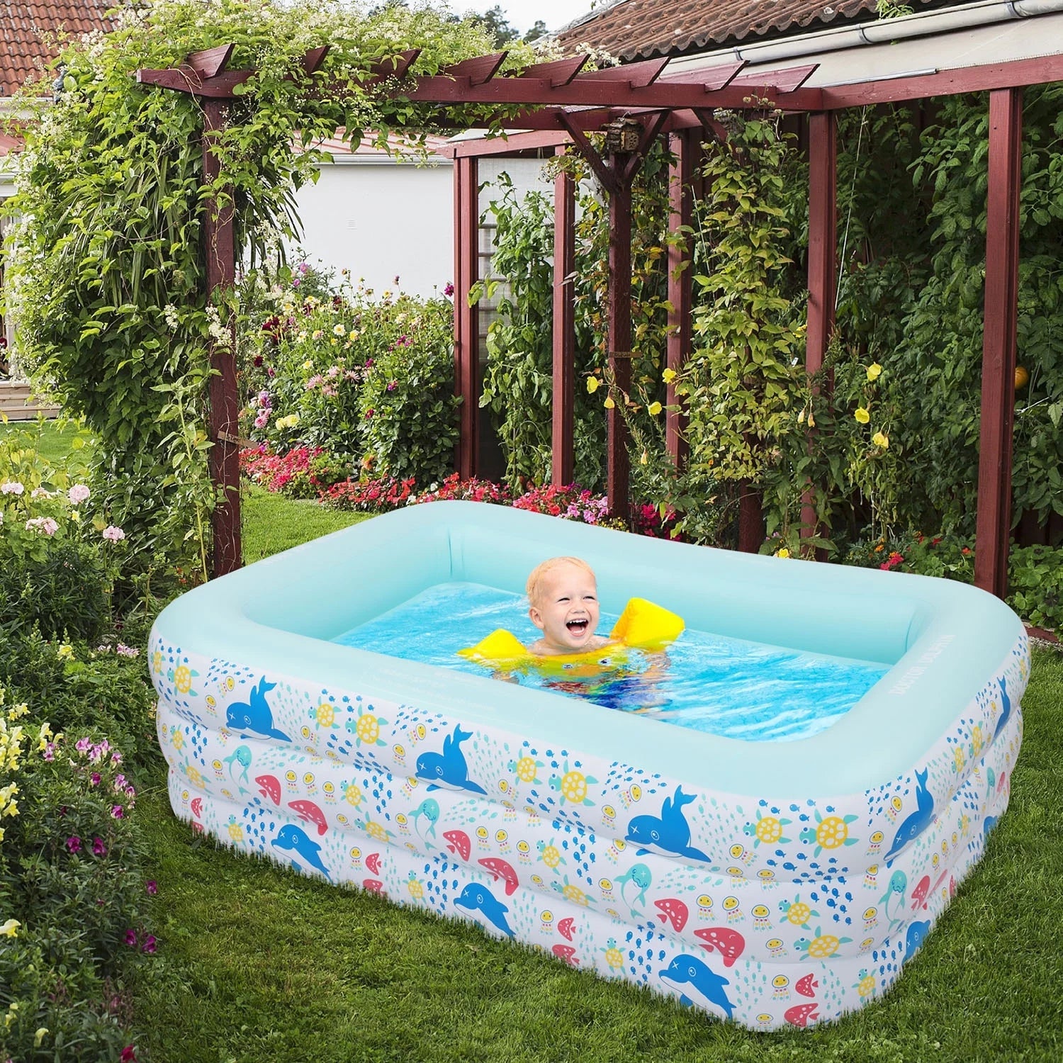 Inflatable Swimming Pool; Family Full-Sized Above Ground Swimming Pools;Inflatable Swim Pool for Kids; Indoor & Outdoor XH - 82.7"*55"*23.6"
