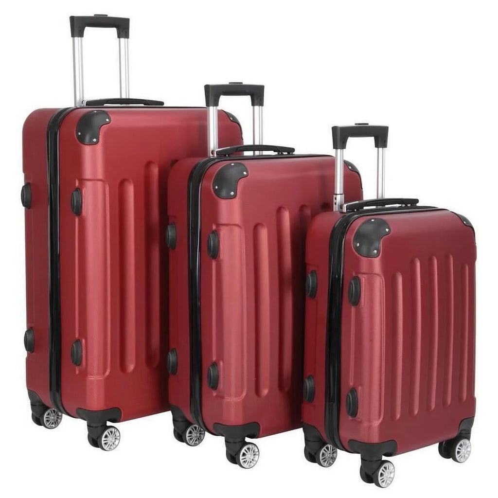 ABS Trolley Luggage Set with TSA Lock; Wine Red; 3-Piece