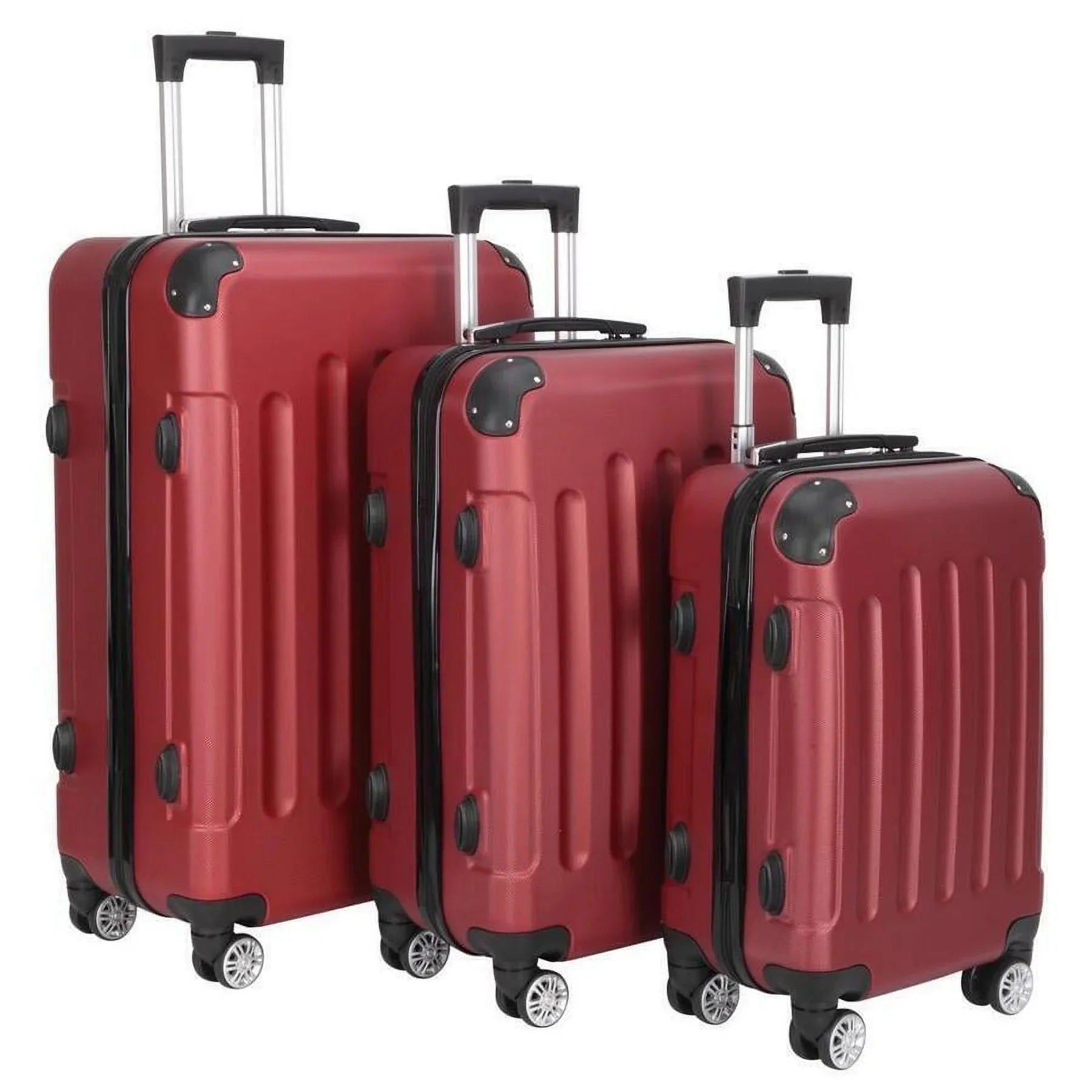 ABS Trolley Luggage Set with TSA Lock; Wine Red; 3-Piece