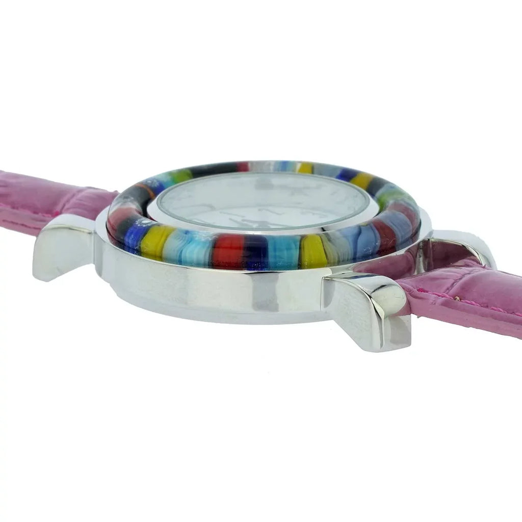 GlassOfVenice Serena Murano Millefiori Watch With Leather Band - Purple