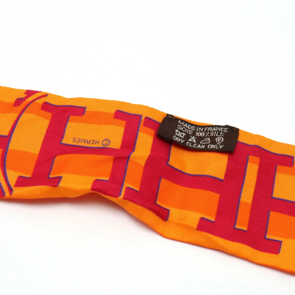 Pre-Owned HERMES Twilly Faubourg 24 Ginza 5-4-1 Scarf Muffler Hermes 10th Anniversary 100% Silk Orange (Good)