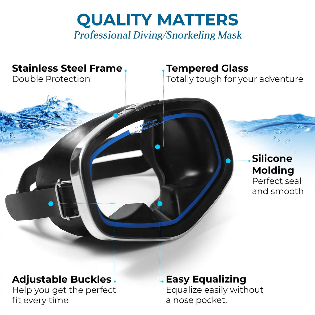 Hanway Adva Snorkel Mask – Tempered Glass Diving Goggles - Scuba Mask for Professional Diving and Snorkeling – Adjustable Buckle Silicone Molding Swimming Mask-Blue