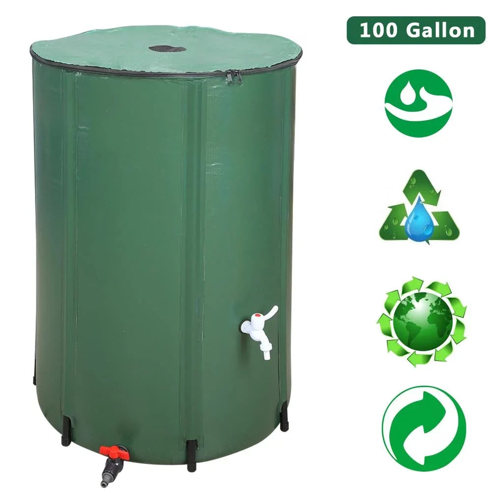 UBesGoo 100 Gallon Collapsible Rain Barrel; Portable Storage Tank; Rainwater Collection System Downspout