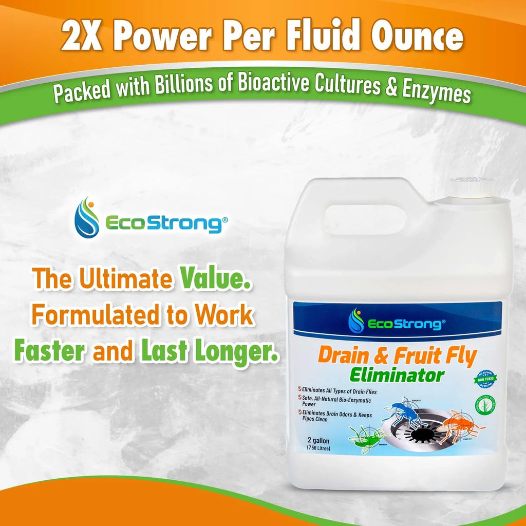 Fruit Fly Drain Treatment; Drain Fly Eliminator; Eliminates Gnats; Sewer Flies With EcoStrong - 2 Gallon