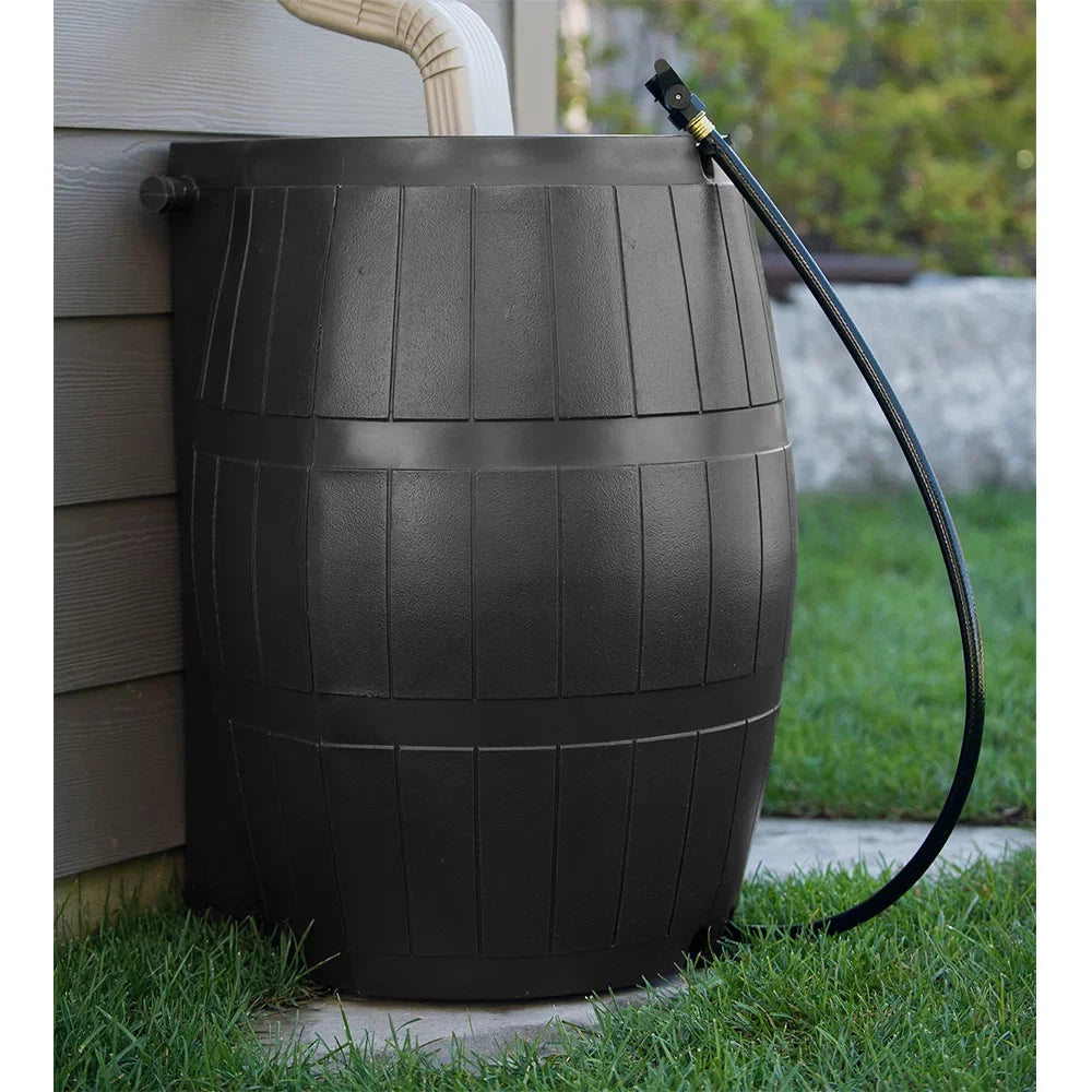 FCMP Outdoor 50-Gallon BPA Free Home Rain Barrel; Black (2 Pack)