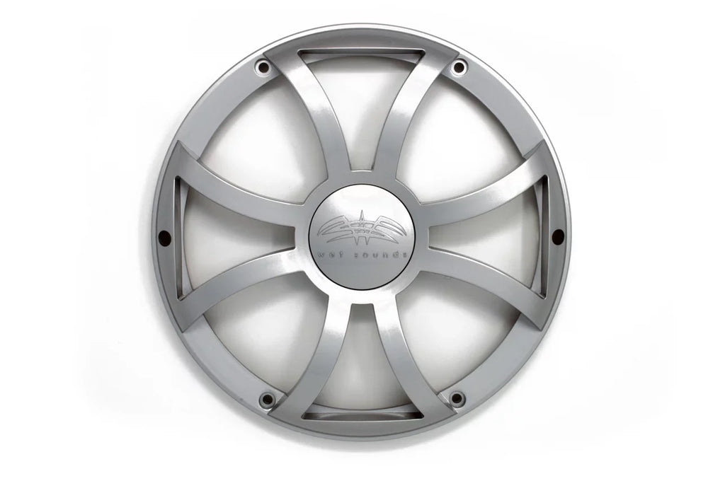 Wet Sounds Revo 12" Subwoofer; Grill; & RGB LED Ring - White Subwoofer & Silver XS Grill - 2 Ohm