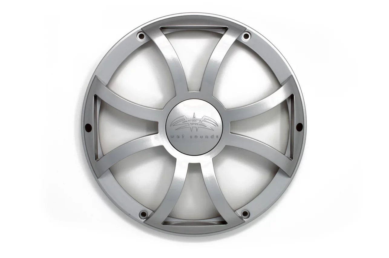 Wet Sounds Revo 12" Subwoofer; Grill; & RGB LED Ring - White Subwoofer & Silver XS Grill - 2 Ohm