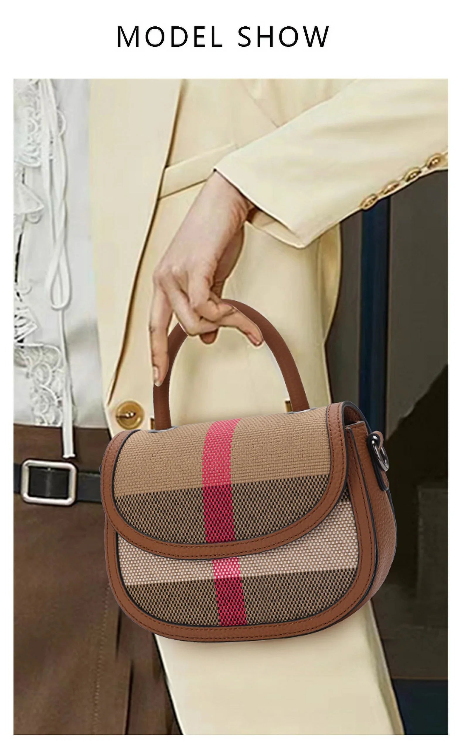 Aidrani New Women's One Shoulder Crossbody Bag Canvas with Cowhide Saddle Bag