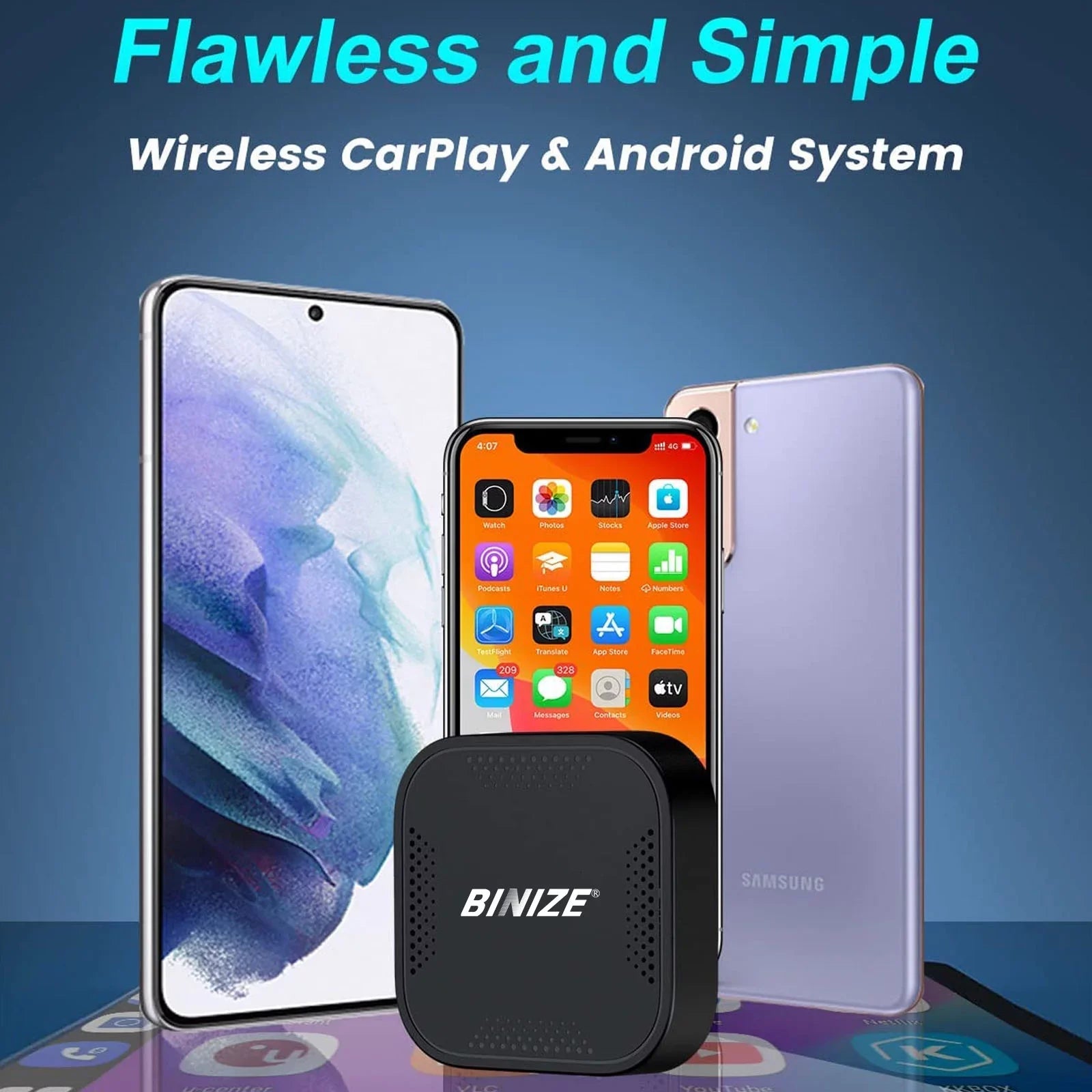 BINIZE ai Box Android Auto Wireless 4G Cellular;4+64G;8Core; Only Fit for Cars with OEM/Factory Wired CarPlay;Wireless CarPlay&Android System;Built-in Navigation;Support YouTube Netflix;etc