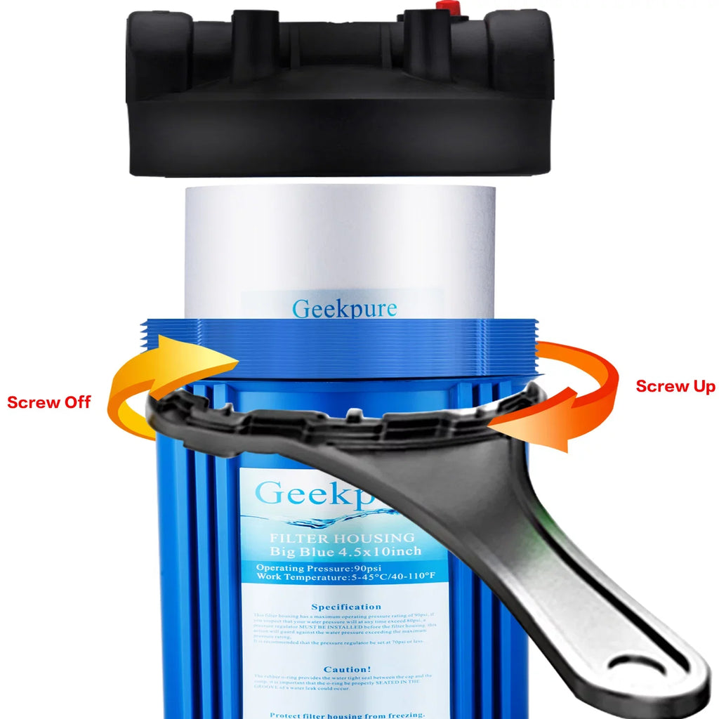 20 millimeter Big Blue Filter Housing 1" Outlet/Inlet with Wrench & Bracket -4.5" x 20"
