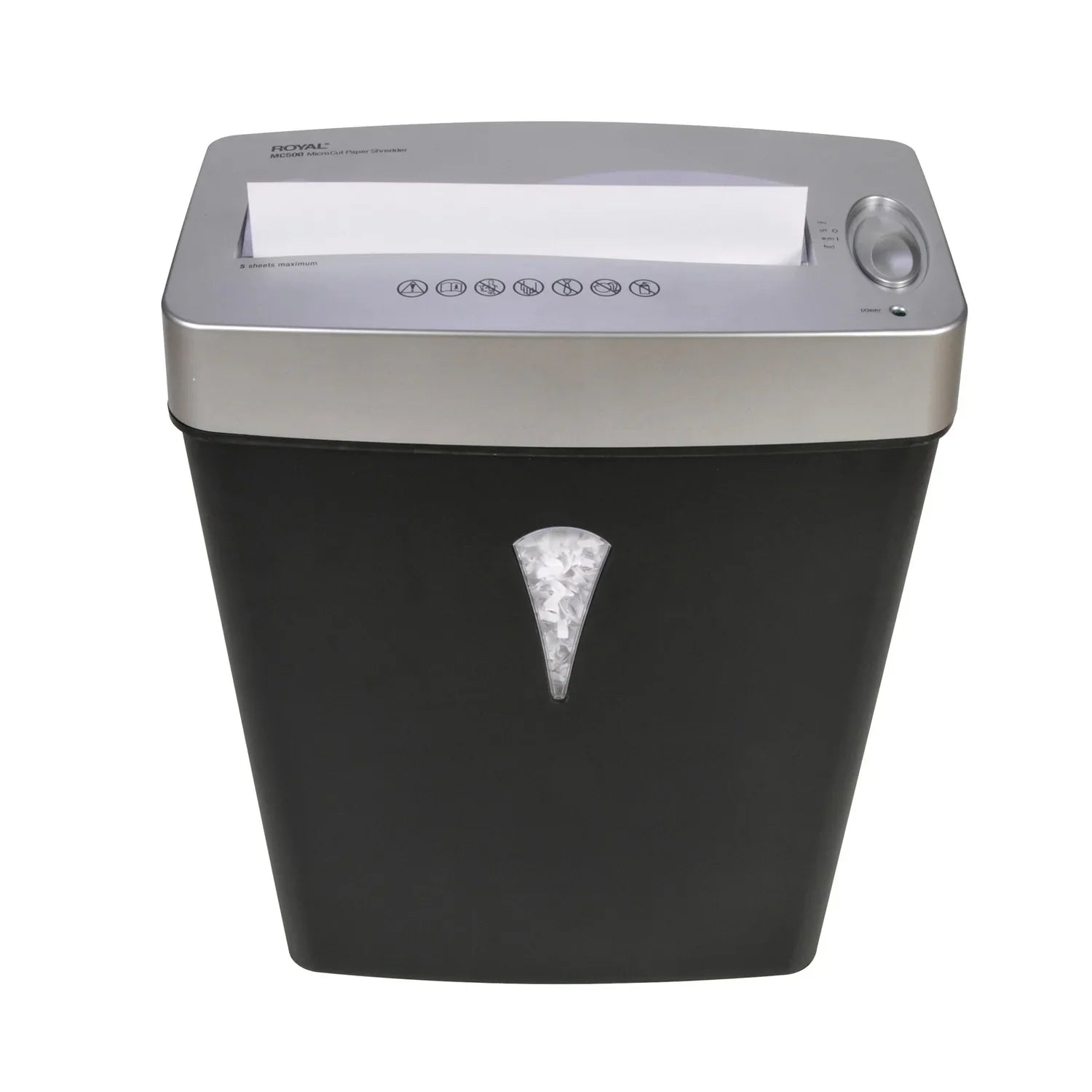 Royal MC500 Paper Shredder - Micro Cut - 5 Per Pass - for shredding Paper; Credit Card - 0.157" x 0.394" Shred Size - 4 gal Wastebin Capacity - Black; Silver