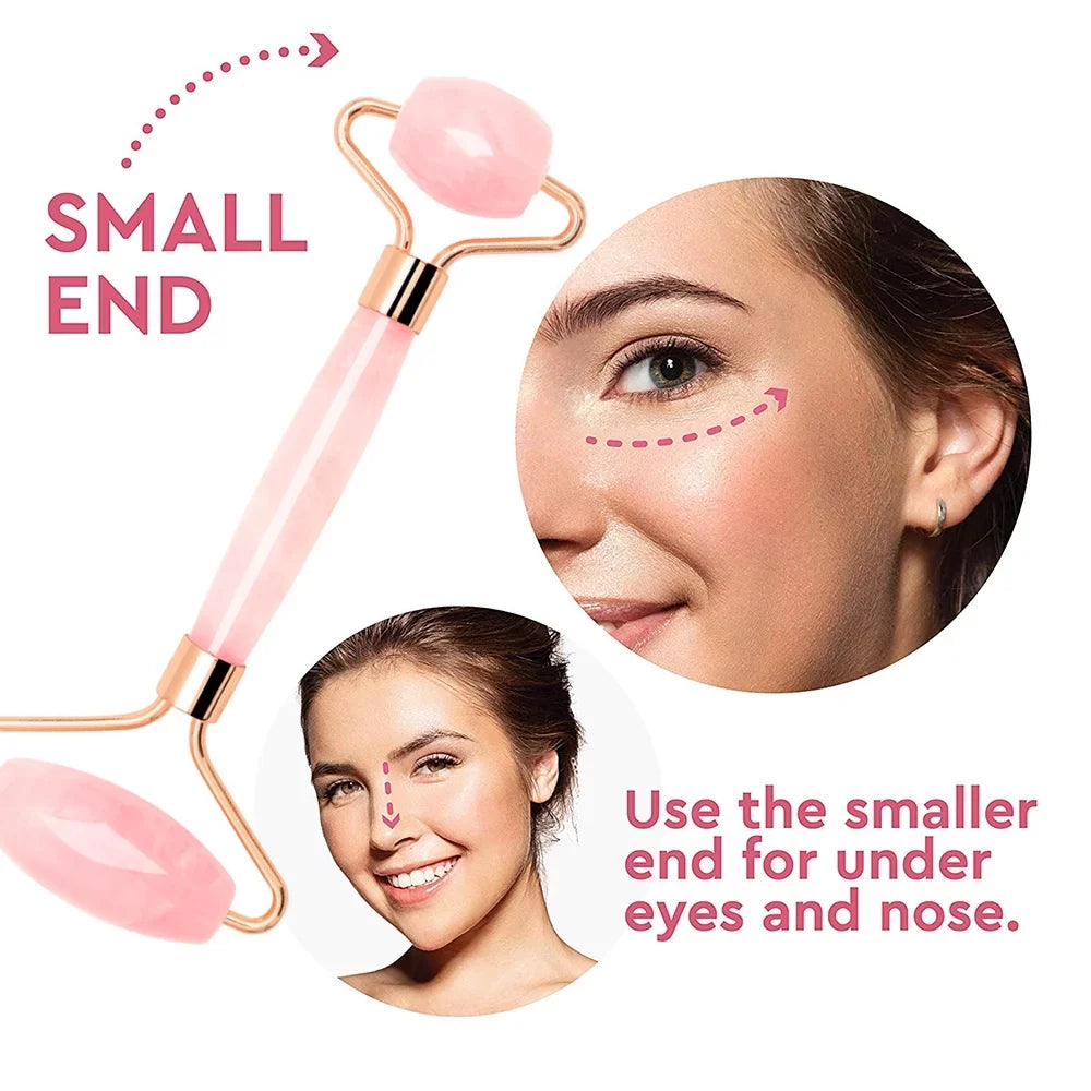Jade Roller; Face Roller; Facial Beauty Roller Skin Care Tools; Rose Quartz Massager for Face; Eyes; Neck; Body Muscle Relaxing and Relieve Fine Lines and Wrinkles Gua Sha