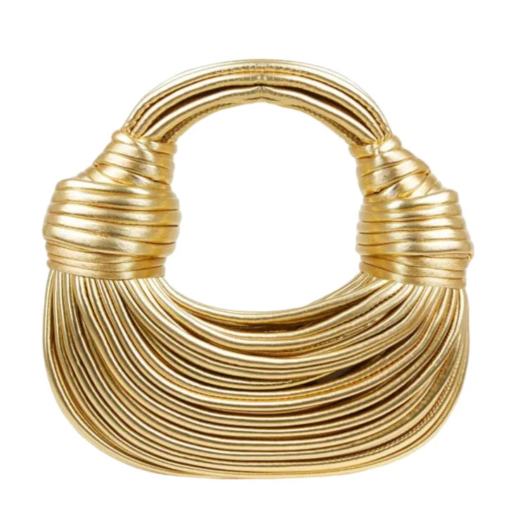 Chic Gold Vegan Leather Weave Handbag: Elegant Style for Parties; Holidays; and Dates