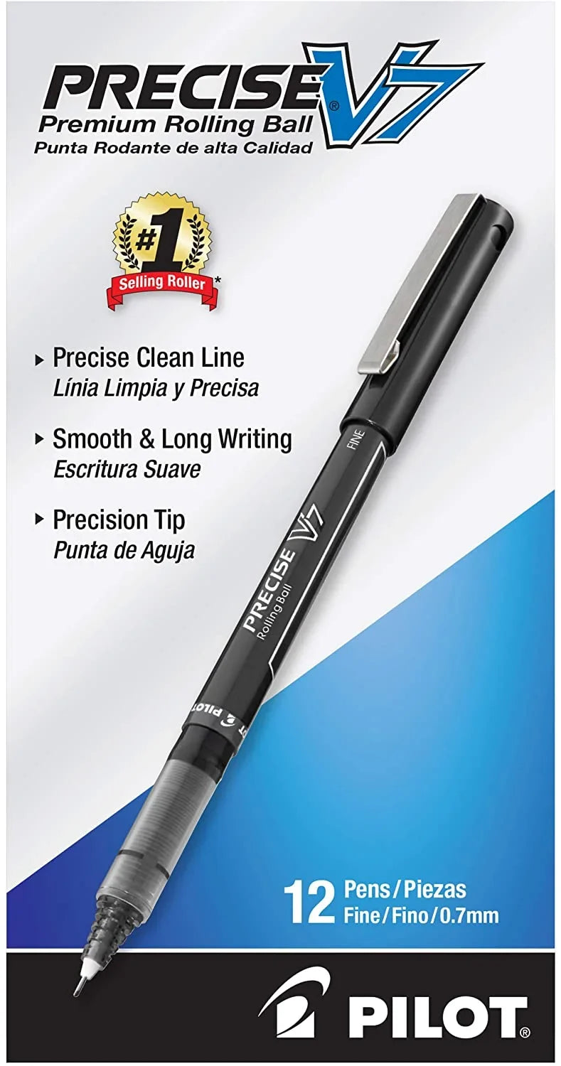 PILOT Precise V7 Stick Liquid Ink Rolling Ball Stick Pens; Fine Point; Black Ink; 12 Count (35346)