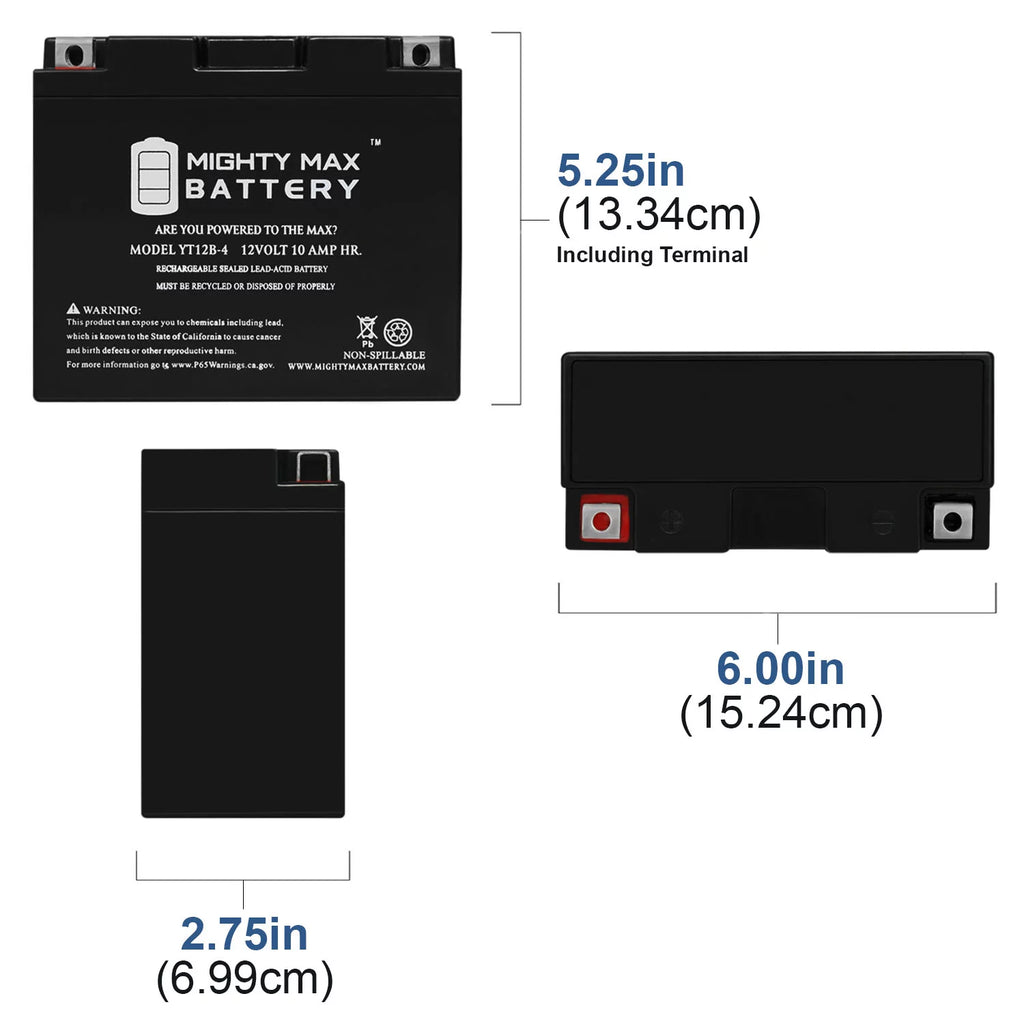 YT12B-4 12V 10Ah Battery Replacement for Yamaha V Star XVS650 15-17