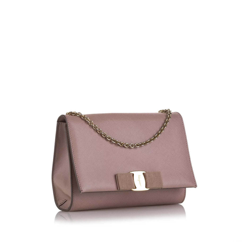 Pre-Owned Authenticated Ferragamo Small Vara Ginny Crossbody Calf Leather Pink Crossbody Bag Unisex (Good)