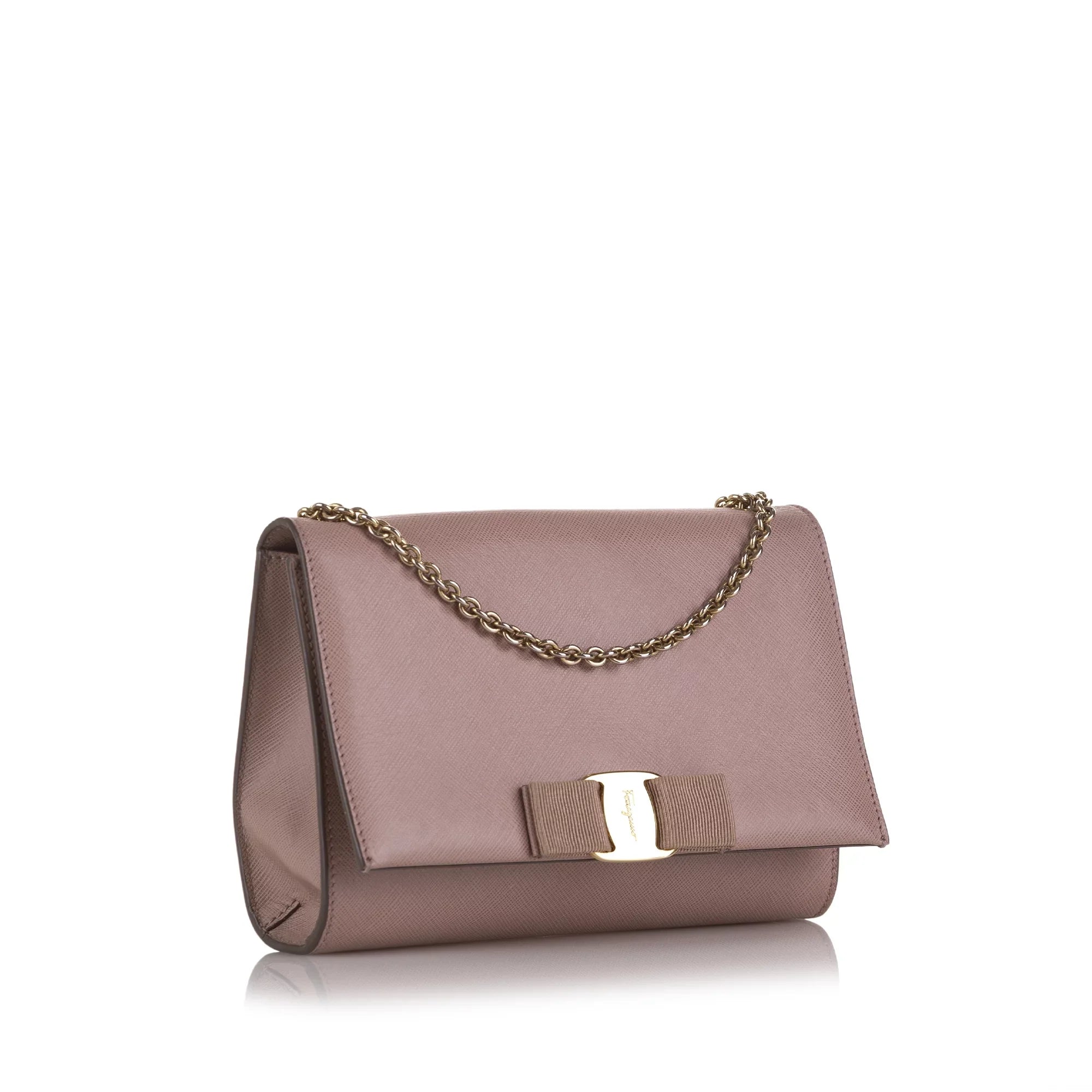 Pre-Owned Authenticated Ferragamo Small Vara Ginny Crossbody Calf Leather Pink Crossbody Bag Unisex (Good)