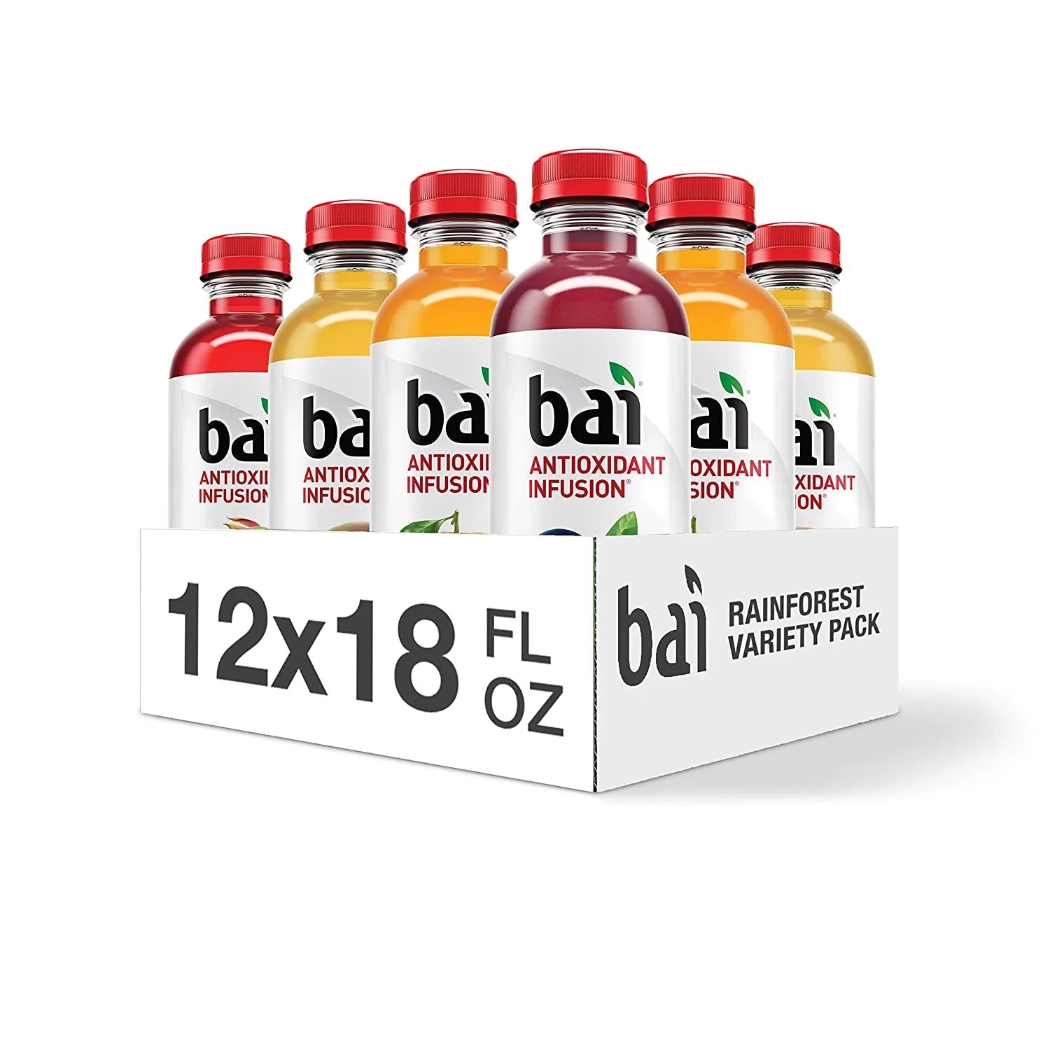 Bai Flavored ; Rainforest Variety Pack; Antioxidant Infused Drinks; 18 Fluid Ounce Bottles; 12 Count; 3 Each of Brasilia Blueberry; Costa Rica Clementine; Malawi Mango; Sumatra Dragonfruit
