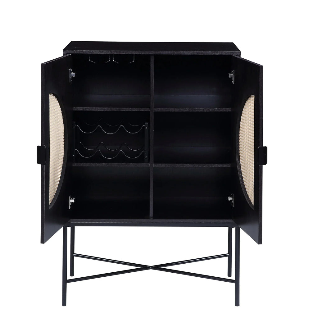 BESTCOSTY Wine Cabinet Locker Wine Rack; Metal & Wood Black Finish