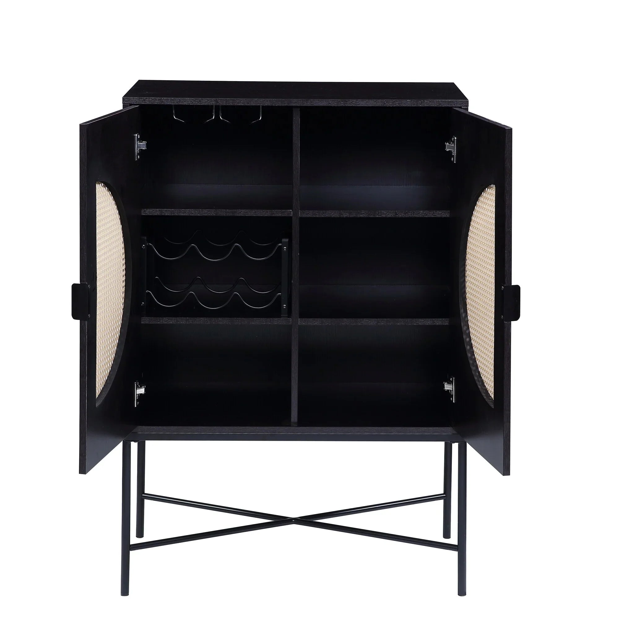 BESTCOSTY Wine Cabinet Locker Wine Rack; Metal & Wood Black Finish