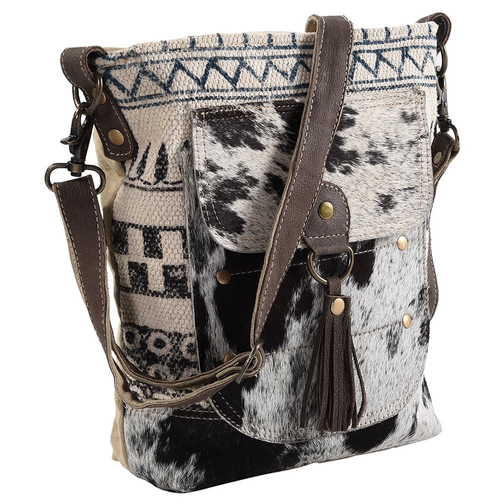 KB OHLAY MESSENGER Upcycled Wool Upcycled Canvas Hair-on Genuine Leather women bag western handbag purse