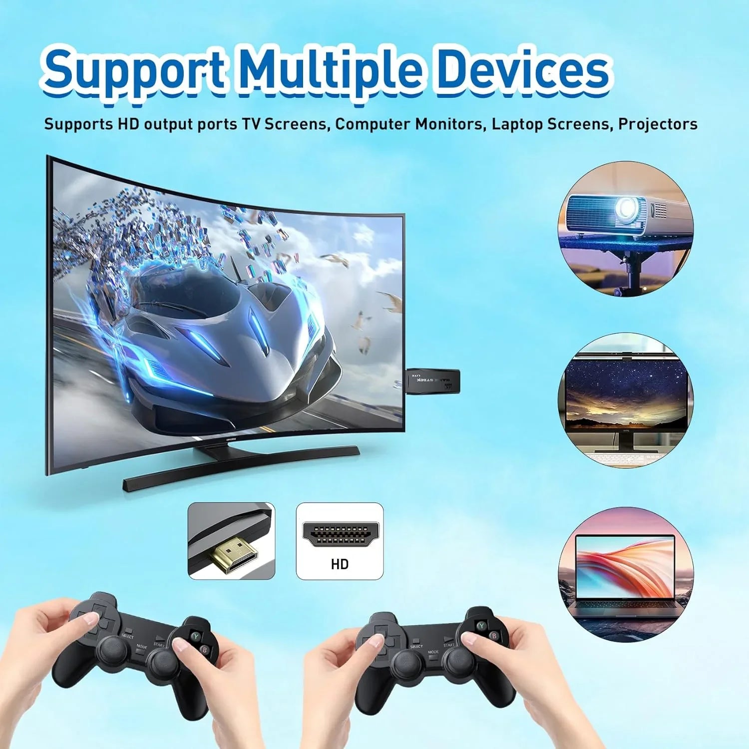 Retro Game Stick Emulator Console - Preloaded 12000+ Classic Retro Games;9 Emulators;Plug and Play Video Games for TV;Nostalgia Stick Support 4K HD Port;2 Wireless Gamepads(64G)