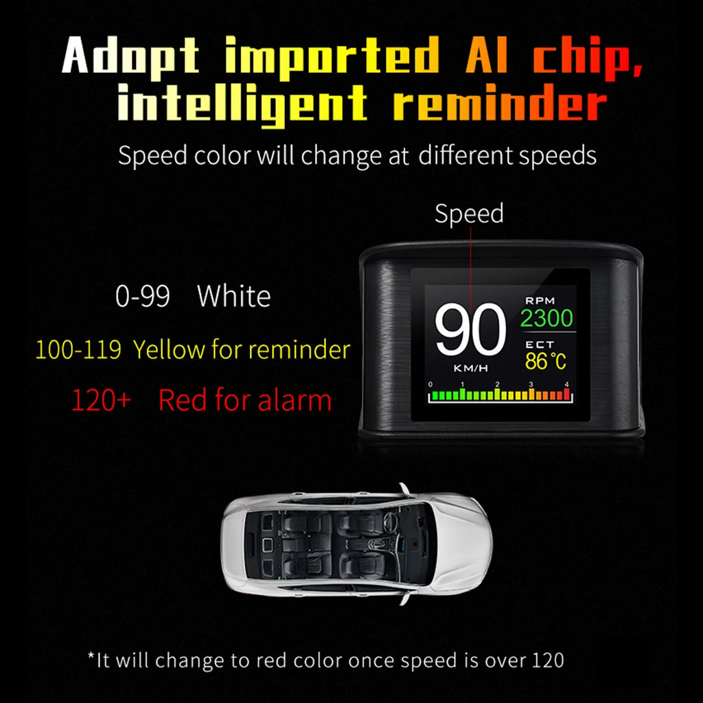 Apexeon Head Up Display， 2.2 cm Digital OBDII Speedometer; Displays Speed; Distance; Time