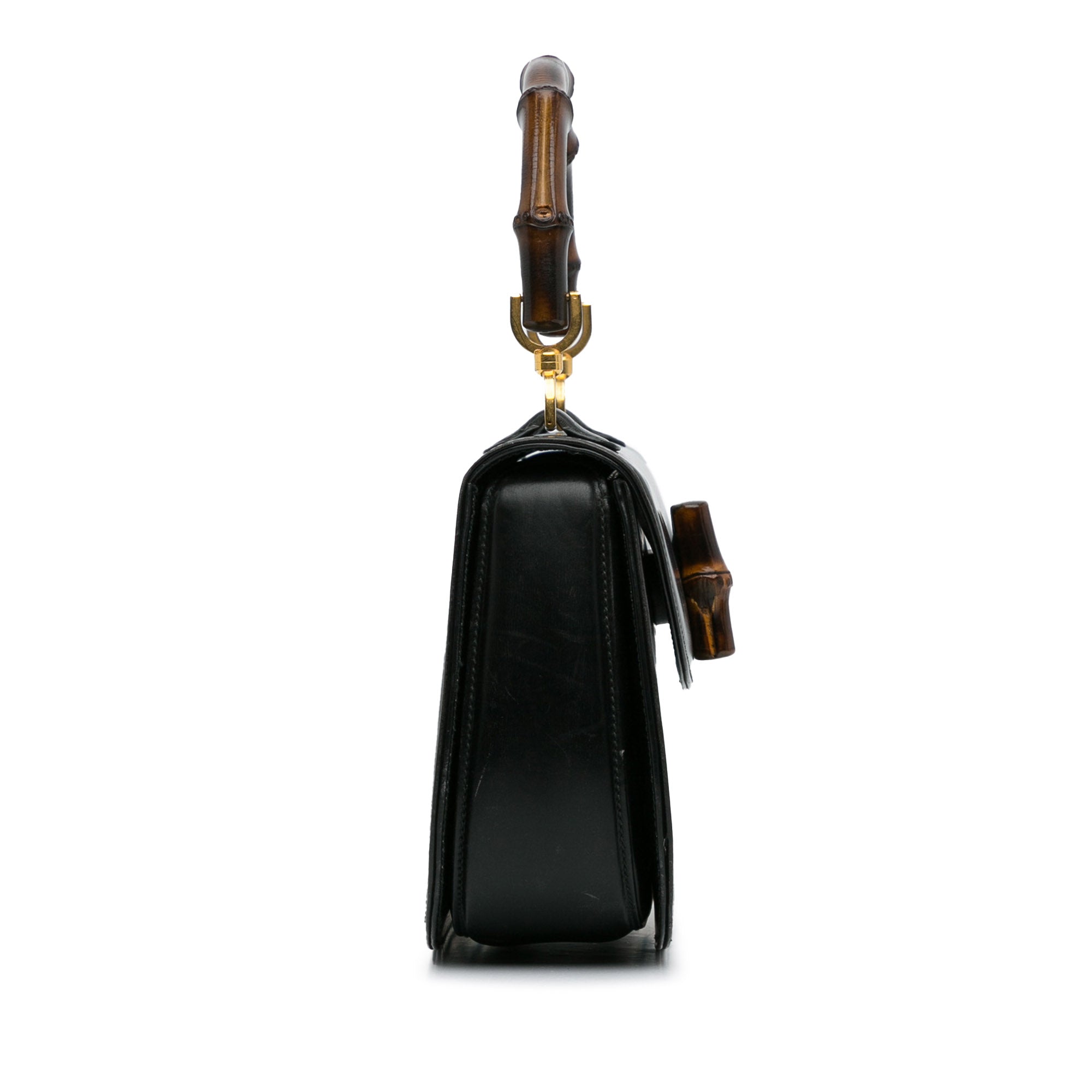 Pre-Owned Authenticated Gucci Bamboo Night Calf Leather Black Handbag Top HandleBag Unisex (Good)