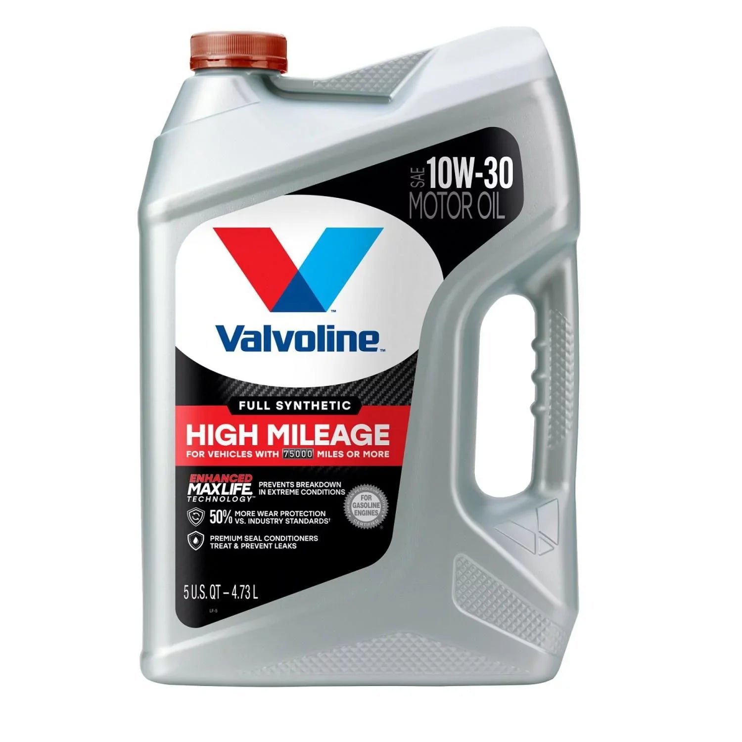 Valvoline Full Synthetic High Mileage Motor Oil; 10W-30 - EZ Pour Bottle; 5 Quart Jug; sold by each