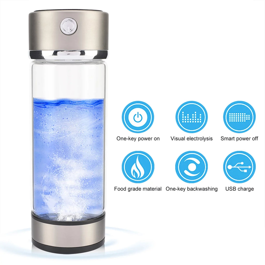 Nikou USB Charging Rich Hydrogen Purifier Filter Glass Bottle Anti-Skid Portable Lonizer Cup