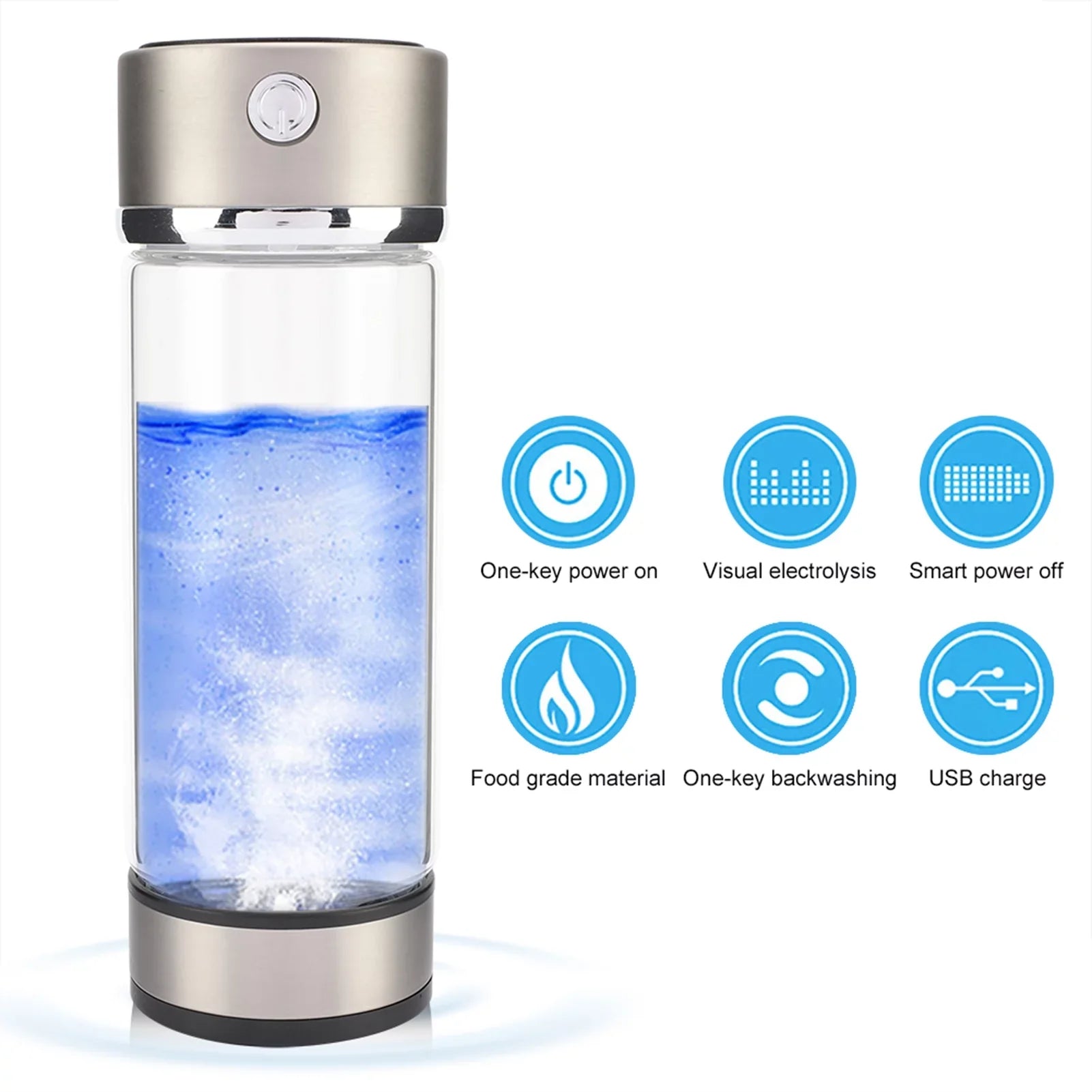 Nikou USB Charging Rich Hydrogen Purifier Filter Glass Bottle Anti-Skid Portable Lonizer Cup
