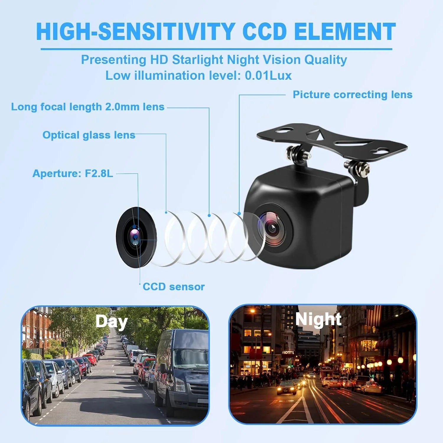 Backup Camera; HD Fluidproof Ip69K Backup/Front View Camera; Rear View Camera 720P HD Star Light Night Vision and 140°All-Round View; Reverse Camera Systems for Cars; Trucks; RV; SUV;Van (Black)