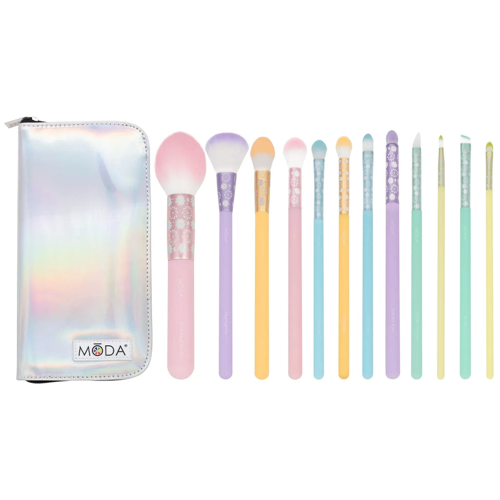 Moda Brush Posh Pastel Signature 13pc Makeup Brush Set; Includes Highlighter; Crease; and Shader Makeup Brushes