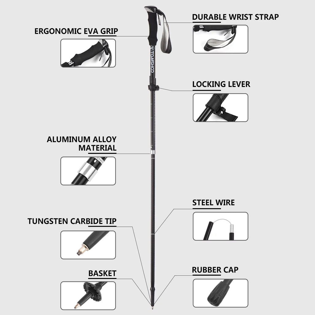 TOMSHOO Lightweight Collapsible Trekking Pole Set for Hiking Camping Backpacking Sturdy and Portable