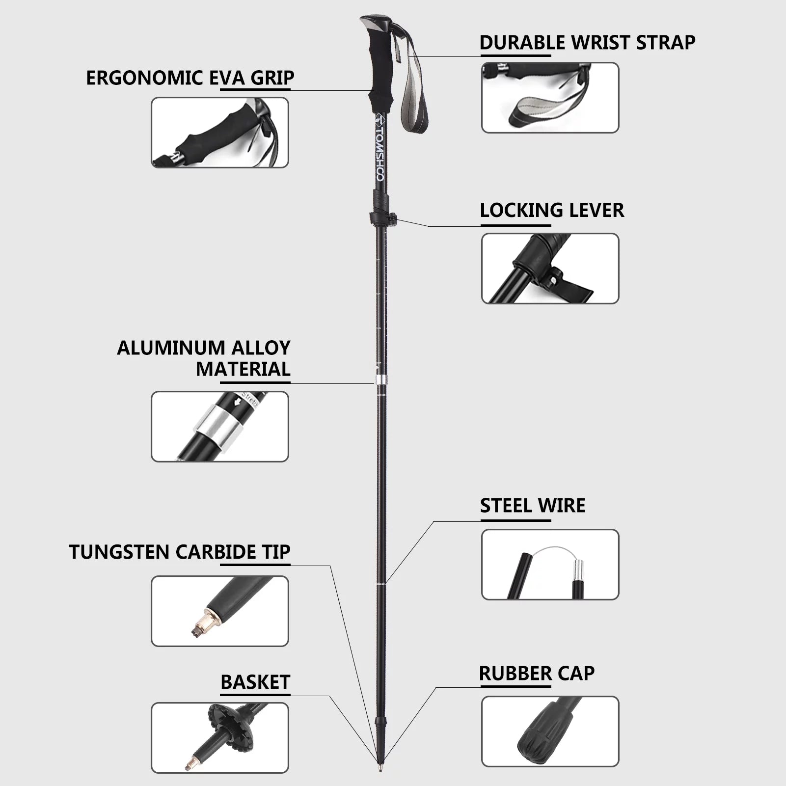 TOMSHOO Lightweight Collapsible Trekking Pole Set for Hiking Camping Backpacking Sturdy and Portable