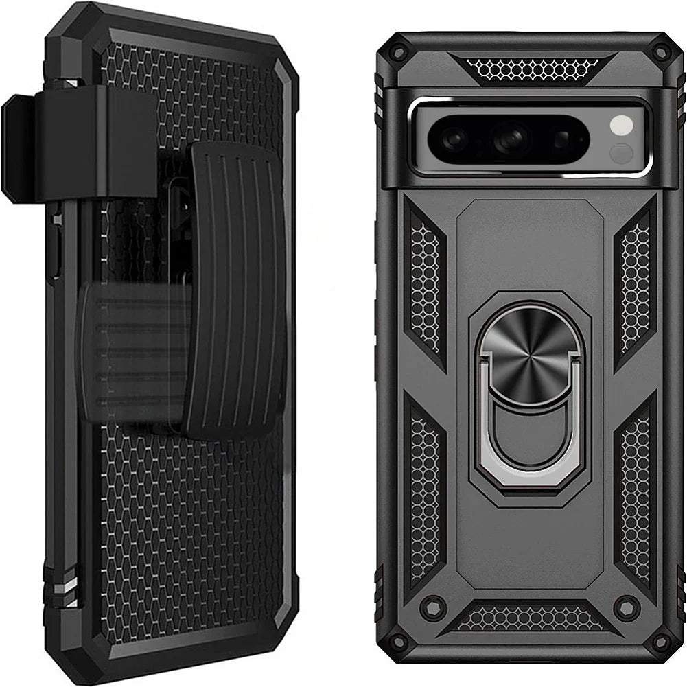 Holster Case Belt Clip for Google Pixel 8 Pro Phones - Swivel Metal Ring Cover Kickstand Armor Combo Drop-Proof compatible with Google Pixel 8 Pro