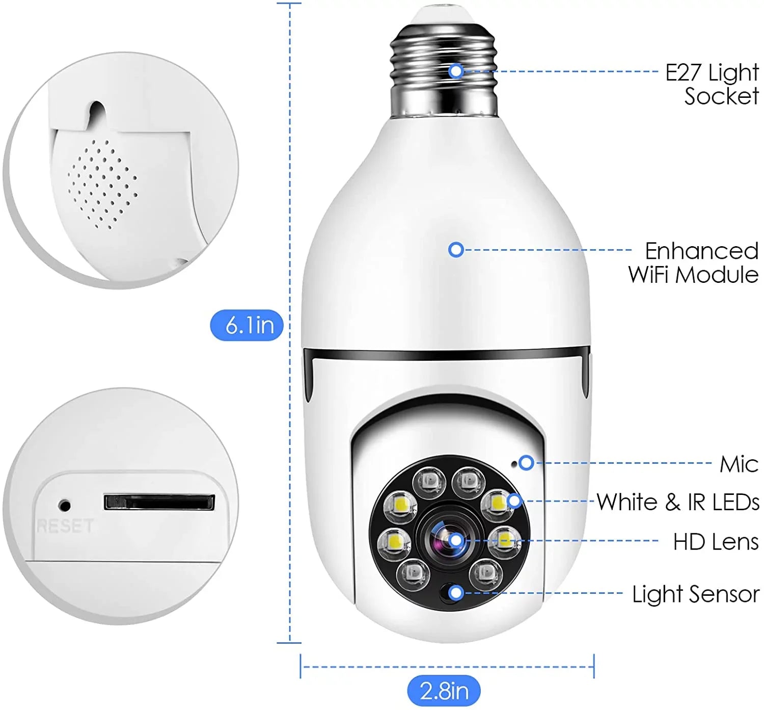 Light Bulb Camera; 1080P Wi-Fi E27 Security Camera; 360 Degrees Outdoor Surveillance Camera; Full-Color Camera Mobile Phone Remote View and Night Vision(2 PCS)