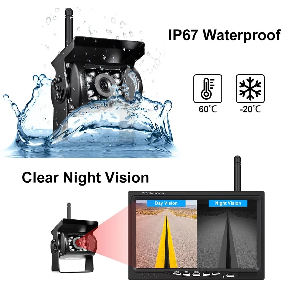 Podofo Vehicle Reverse Backup Cameras Monitor System Kit 12V/24V; 1080P Front Side Rear View Camera for RV Bus Truck Trailer Caravan Camper