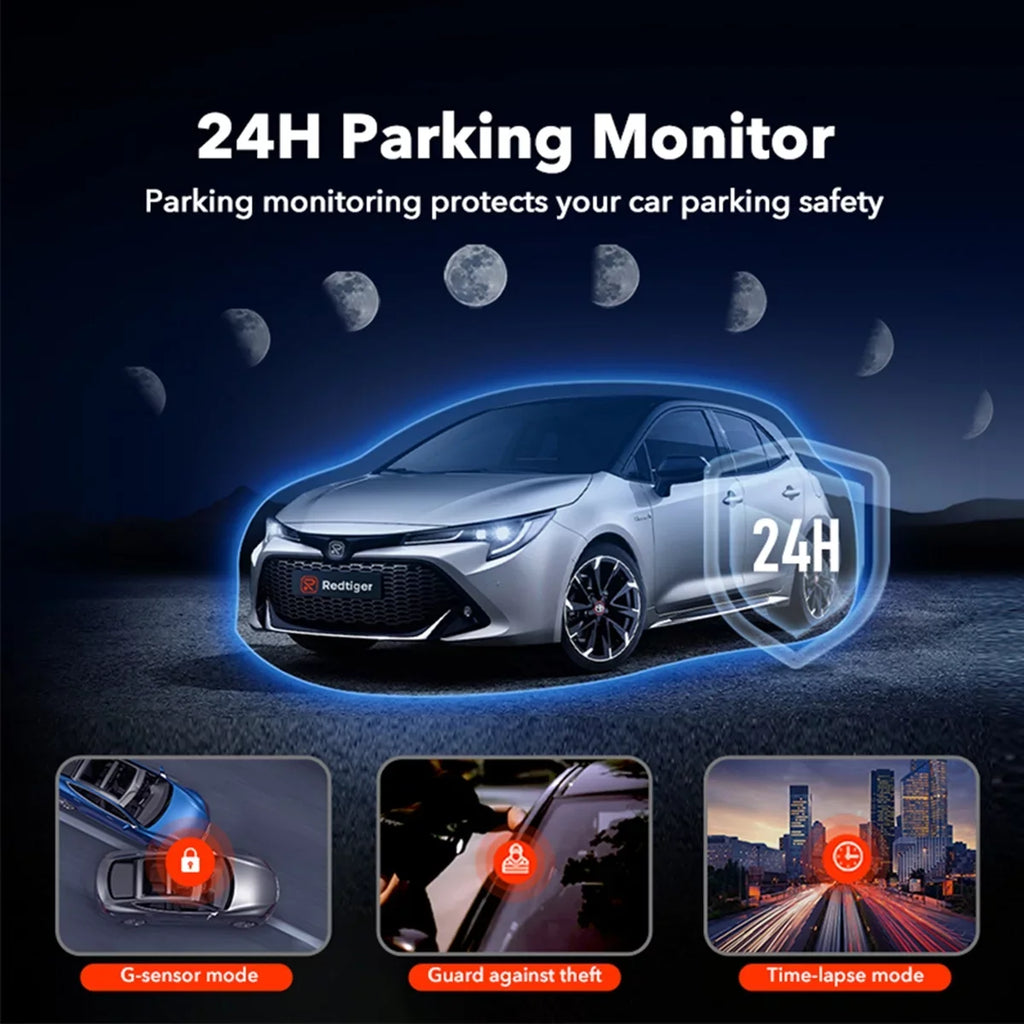 REDTIGER Dash Cam; 4K Dash Camera with Wi-Fi & GPS; 4K UHD 2160P Car Camera; 3.18" LCD Screen; 24H Parking Monitor; Black