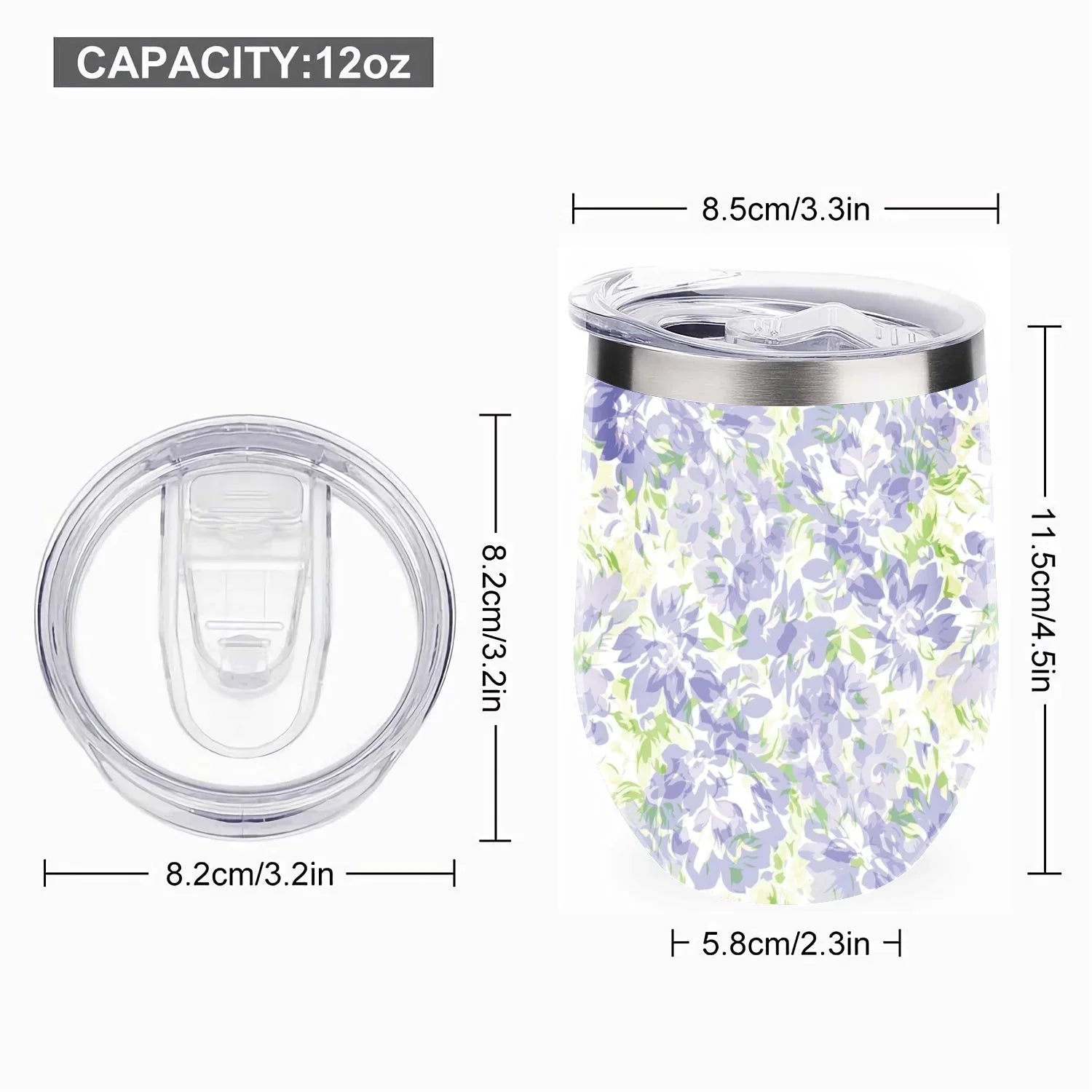 Hidove 12oz 304 Stainless Steel Vacuum Insulated Cups; Blue with Green Floral Pattern Eggshell Cup U Shape Tumbler Cups with Lid; Double Layer Insulation Wine Cup Big Belly Cup