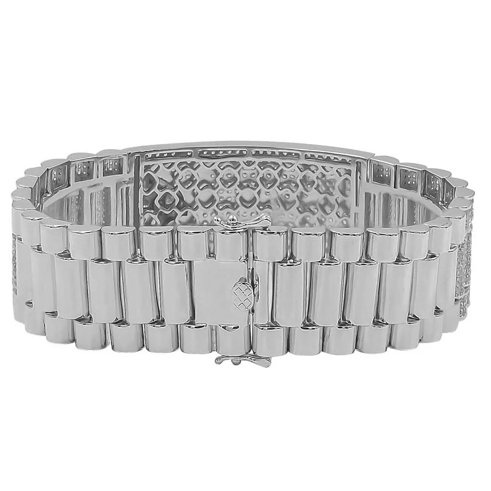 Zodiac Sign Scorpio 14K White Gold Finish Simulated Diamonds Mens Link Bracelet 8.5''