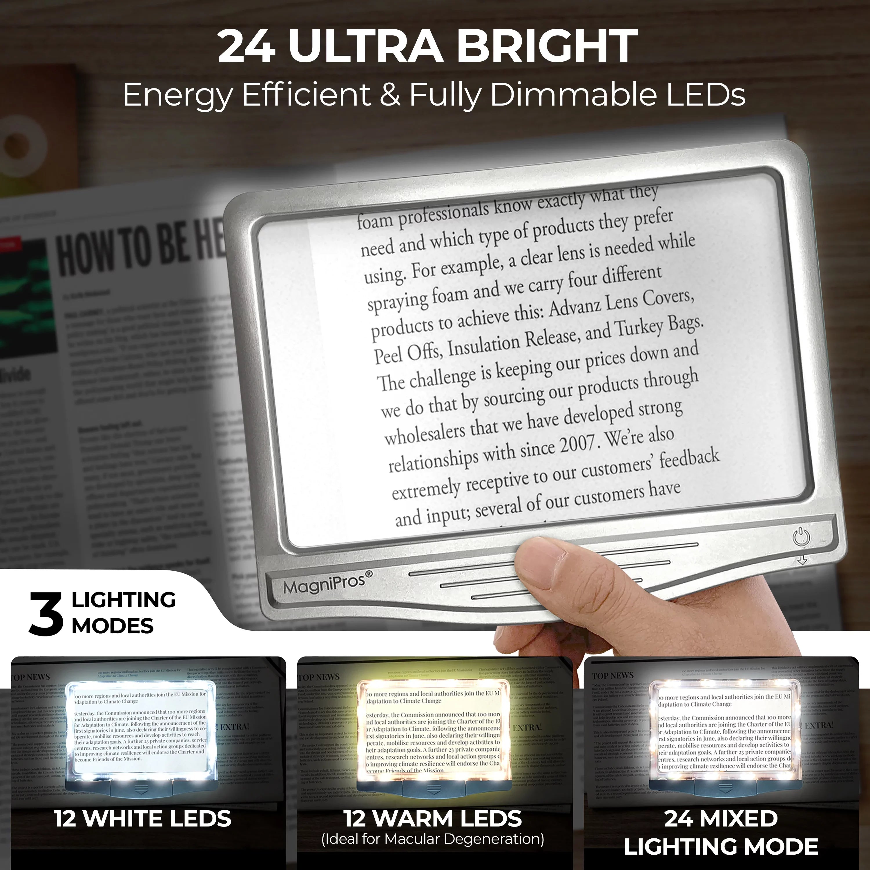 MagniPros 5X Large LED Page Magnifier for Reading & Anti-Glare Lens to Reduce Eye Strain-Perfect for Small Print; Aging Eyes; Low Vision & Seniors