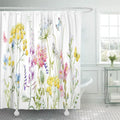 Libin Fluidcolor Wildflowers Tansy Yellow Buttercup Blue Pansies Tender Pink Shower Curtain 66x72 inch