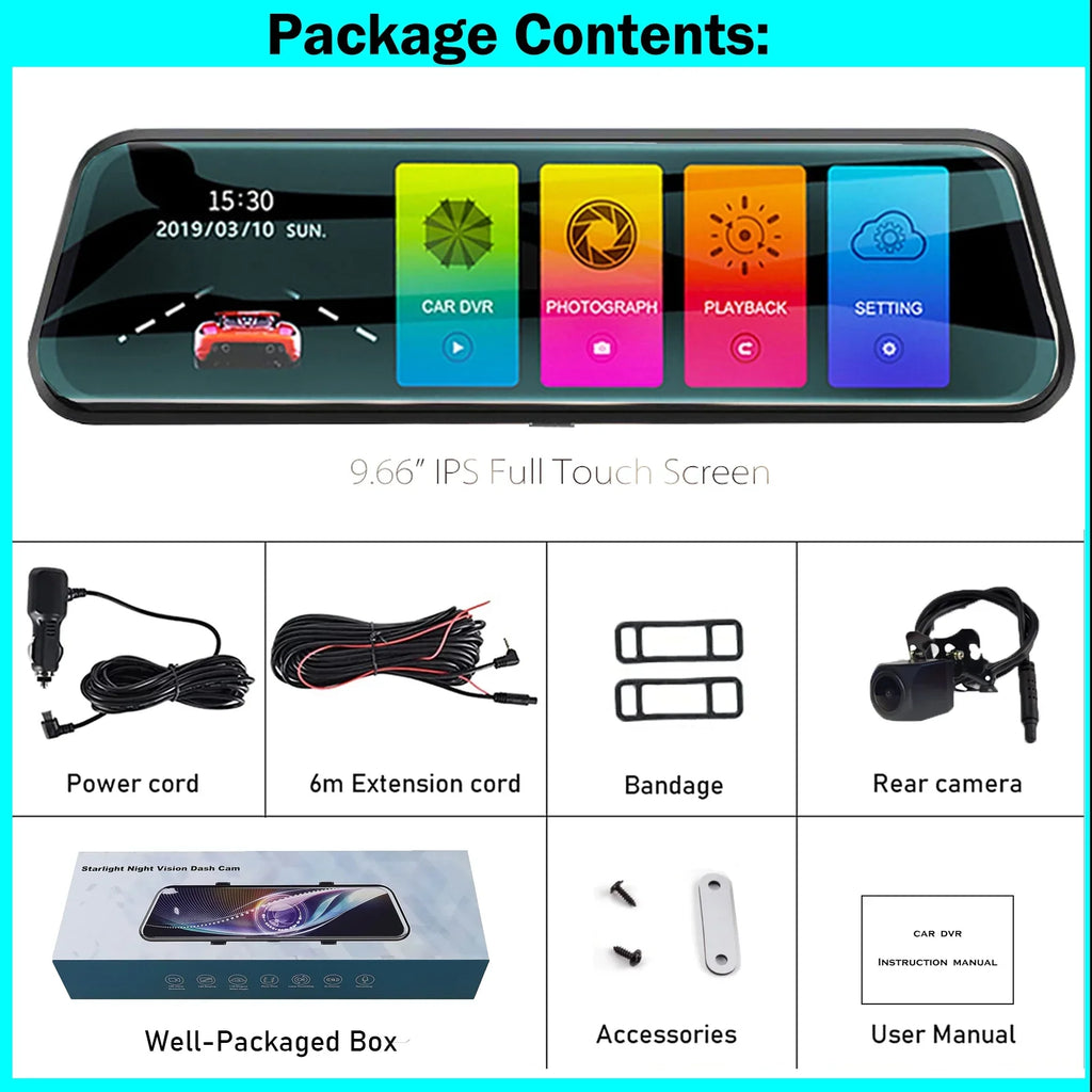 10" Touch Screen Mirror Dash Camera; 1080P Dual Dash Cam Kit Front and Rear View; Backup Camera for Cars; Super Night Vision; Motion Detection;Reversing Assistance; Loop Recording