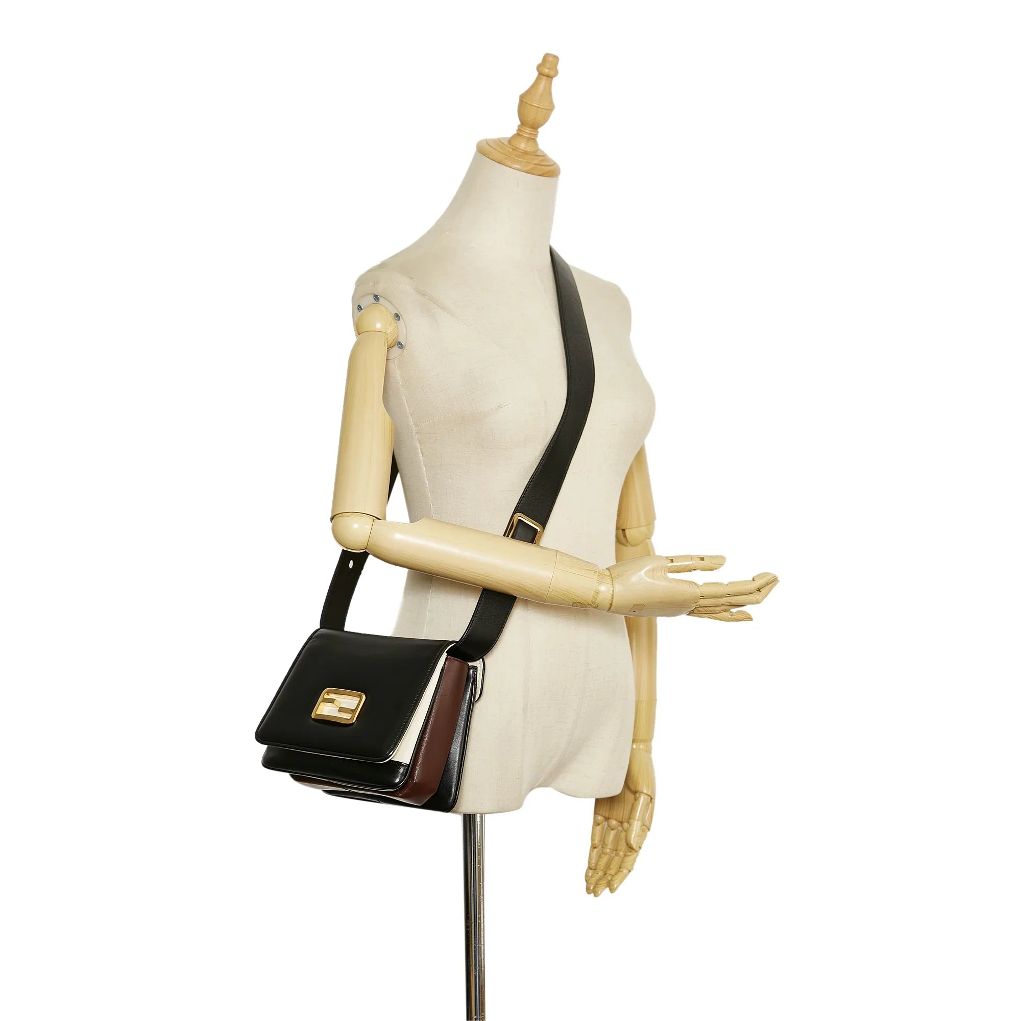 Pre-Owned Authenticated Fendi Small ID Crossbody Bag Calf Leather Black Unisex (Good)