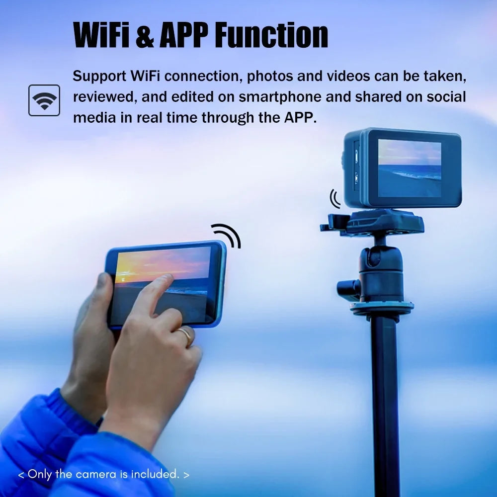 4K 24MP Dual Screen Sport Camera DV Camcorder 2.0 foot Screen 170° Wide Angle EIS 40m Liquidproof WiFi with Macro CPL ND4 8 16 Purple Lens for Outdoor Sports