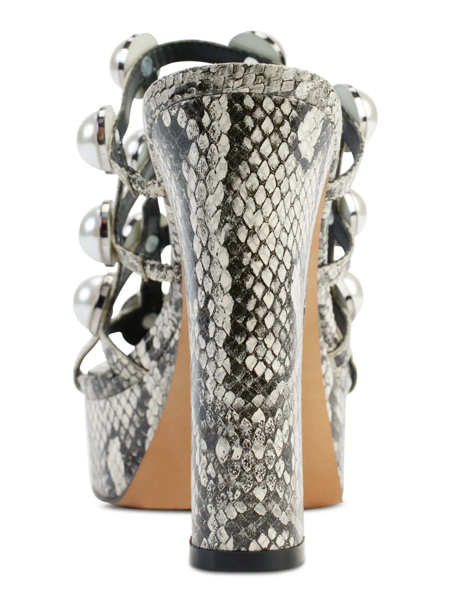 KARL LAGERFELD PARIS Womens Black Snakeskin 1" Platform Embellished Addica Round Toe Cone Heel Slip On Dress Heeled Sandal 9 M